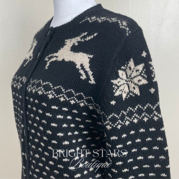 Rare Reindeer Cardigan ASO Sabrina The Teenage Witch Black Cream Vintage Holiday - Picture 9 of 11